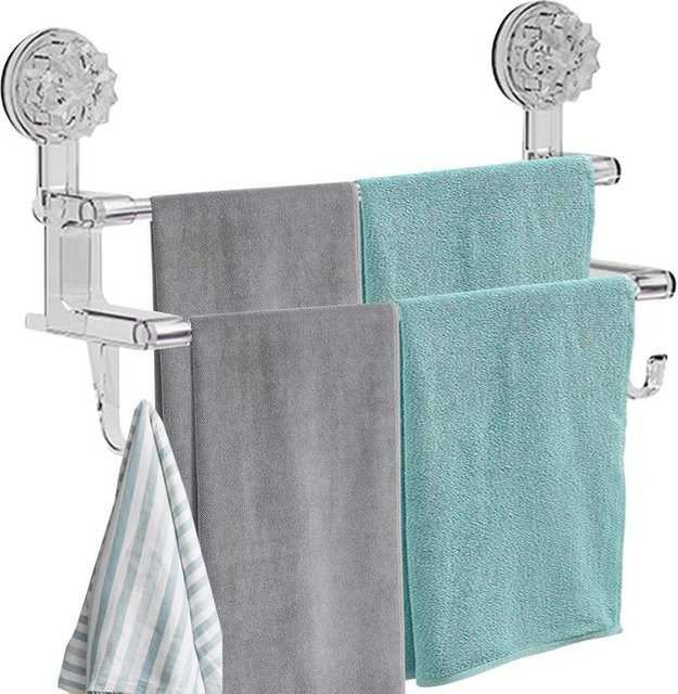 Waasoscon Duallayer Handtuchhalter aus Edelstahl in Silber mit Saugnapf-Befestigung - Bild 1