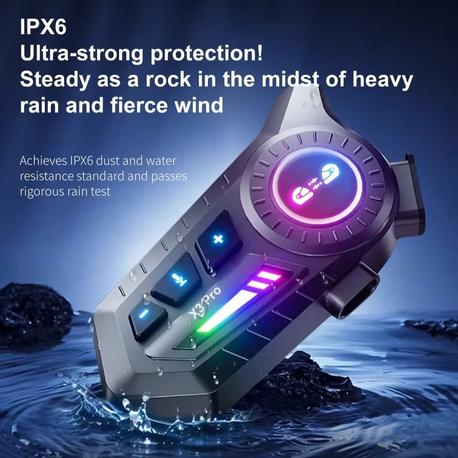 XINOWY X3 Pro Motorradhelm Bluetooth-Headset BT6.0 mit 2-Fahrer-Intercom, 1000m Reichweite, Geräuschunterdrückung, IPX6 Wasserdicht und Musik-Sharing, Farbe: Schwarz - Bild 4