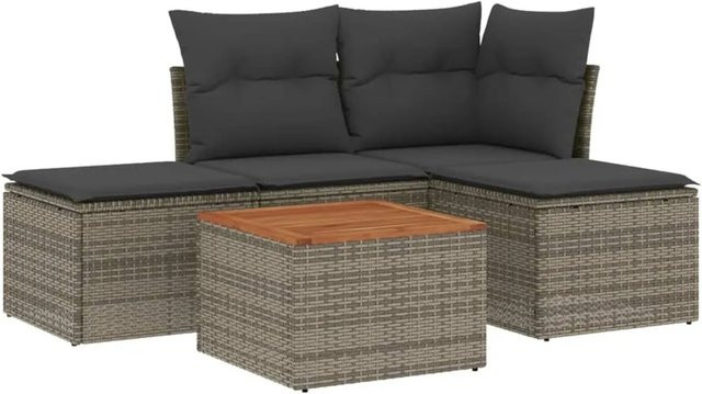 vidaXL 5-teilige Garten-Sofagarnitur aus Poly-Rattan mit Kissen in Grau - Bild 1