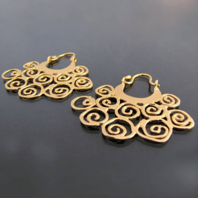 YoYo Anhänger-Ohrringe, Gold, Vintage, Damen - Bild 1