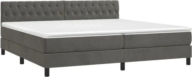 vidaXL Boxspringbett mit Matratze in Dunkelgrau aus Samt mit LED-Unterbettbeleuchtung und USB-Ladeport, B/T: 200 x 200 cm - Bild 1