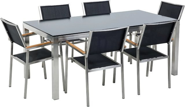 Beliani Gartentisch Set in Schwarz und Silber im Industrial Design, B/T/H: 180 x 90 x 87 cm - Bild 1