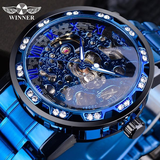 T-Gewinner Armbanduhr Skeleton, Handaufzug, Edelstahl, Blau, Herren - Bild 1