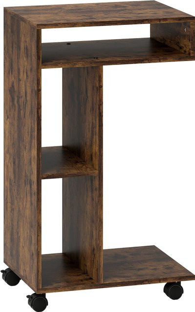Aosom Beistelltisch in C-Form mit 4 Regalen und Rollen, Laptoptisch und Couchtisch in Rustikal-Braun, B/T/H: 40 x 30 x 69 cm - Bild 1