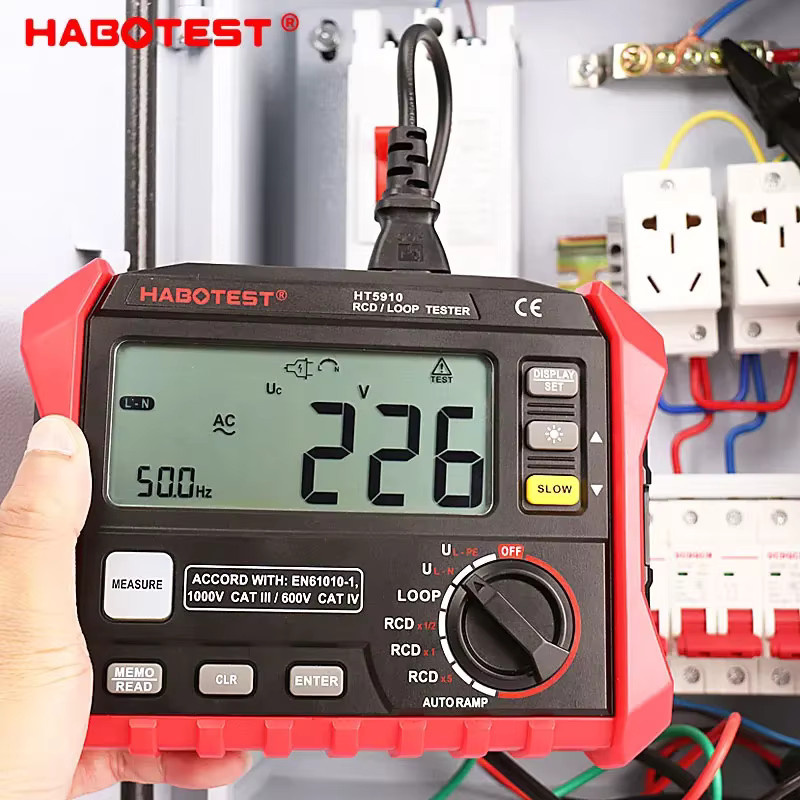 Cretrust Digital-Widerstandsmessgerät HT5910 HT2302 RCD/Loop-Tester mit 4,7-Zoll LCD-Display und 1000 Datenspeicher, Farbe: Rot - Bild 3