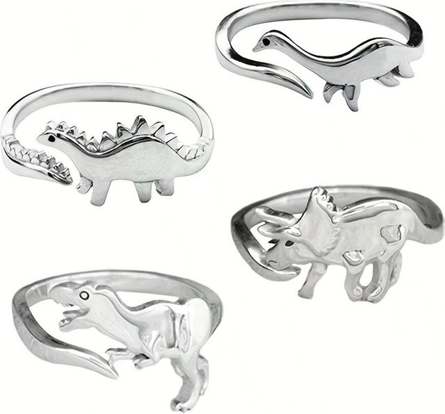 Dinosaurierring Damen, Edelstahl, Silber, verstellbar - Bild 1
