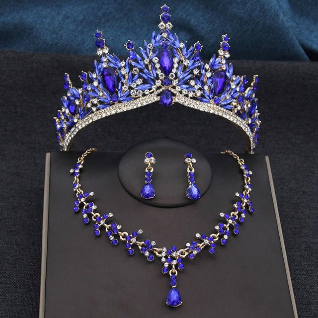 YIRAN Schmuckset, Tiara, Halskette, Ohrringe, Rot, Kristall, Messing, Damen - Bild 1