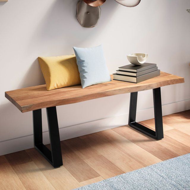 Garderobenbank FineBuy aus Akazie Massivholz mit modernem Design, Breite: 120 cm - Bild 1
