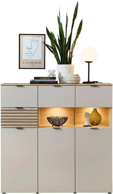 Premium Living Highboard Memphis in Eichefarben und Kaschmir mit Holz- und Metallelementen, B/T/H: 125 x 45 x 125 cm - Bild 1