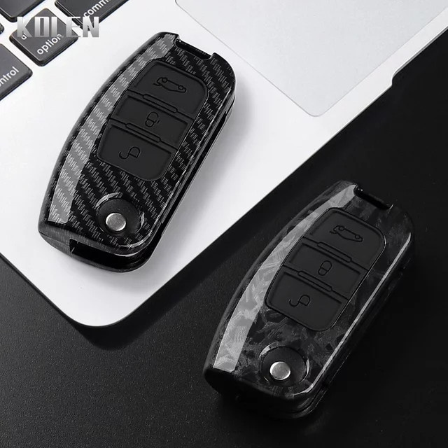 KOLEN Schlüsselhülle im Carbon-Faser-Stil für Ford Fiesta, Focus, C-Max, Ecosport, S-Max, Fusion und Mondeo in Schwarz - Bild 1