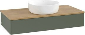 V&B Waschtischunterschrank Antao ohne Frontstruktur in Eiche Honig und Grau Grün lackiert, B: 100 cm, H: 19 cm, T: 50 cm - Bild 1