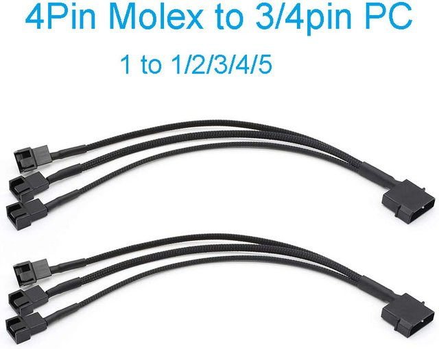 TAIBAIJIA 4-Pin Molex auf 3-Pin und 4-Pin PWM 12V PC-Gehäuse Lüfter Splitter Y-Stromadapterkabel in Schwarz - Bild 1