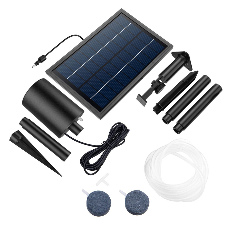 Lixada Solarbetriebenes Luftpumpen-Set in Schwarz mit Solarpanel, Luftsteinen und 3 Arbeitsmodi (10 V, 8 W) - Bild 5