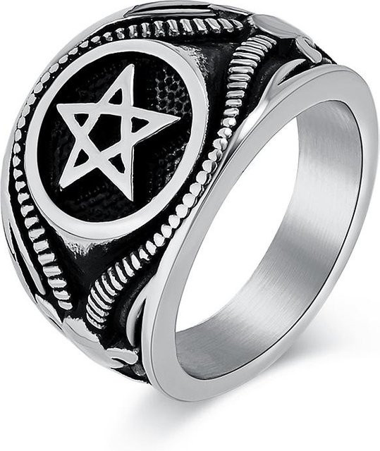 YIRAN Jewelry 5 Ring Titanstahl, Ziegenkopf, Pentagramm, Herren, Größe 9, grau - Bild 1