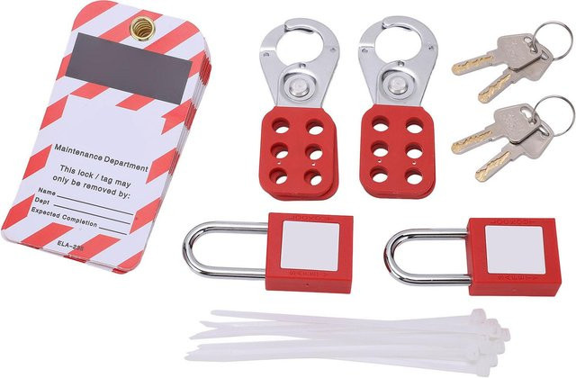 Meterk Elektrisches Lockout-Tagout-Kit mit Sicherheitsvorhängeschloss-Set und Tag Hasp aus rostfreiem Edelstahl in Rot - Bild 1