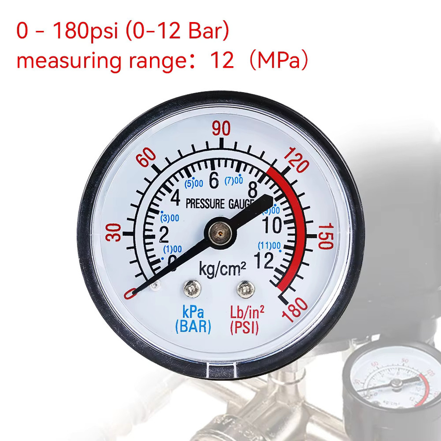 KingHui Manometer mit Doppelskala 0-180 PSI und 0-12 Bar, Gewinde 1/4 BSP, Schwarz - Bild 3