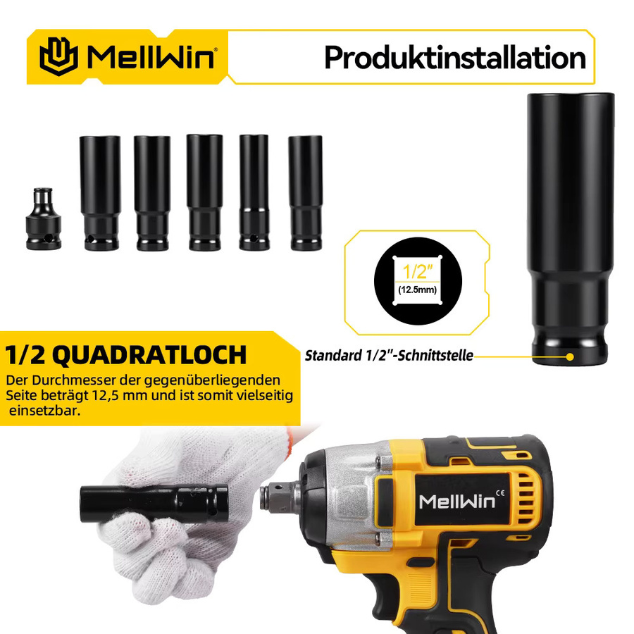 MELLWIN 3-in-1 Bürstenloser Elektroschraubendreher-Satz mit 520 N.m Drehmoment, Akku-Schlagschrauber und elektrischer Bohrschrauber, kompatibel mit Makita 18V Akku-Pin - Bild 5