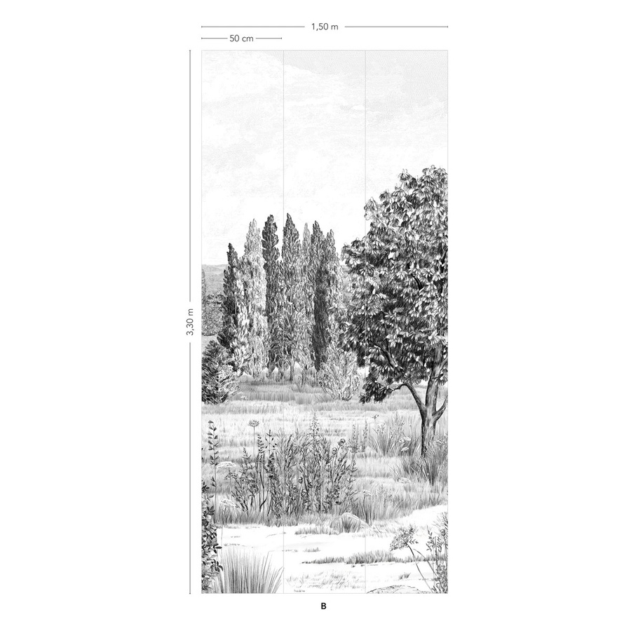 Isidore Leroy Mural Campagne Grisaille Wandtapete in Grau mit Naturmotiv, B/H: 330 x 150 cm - Bild 1