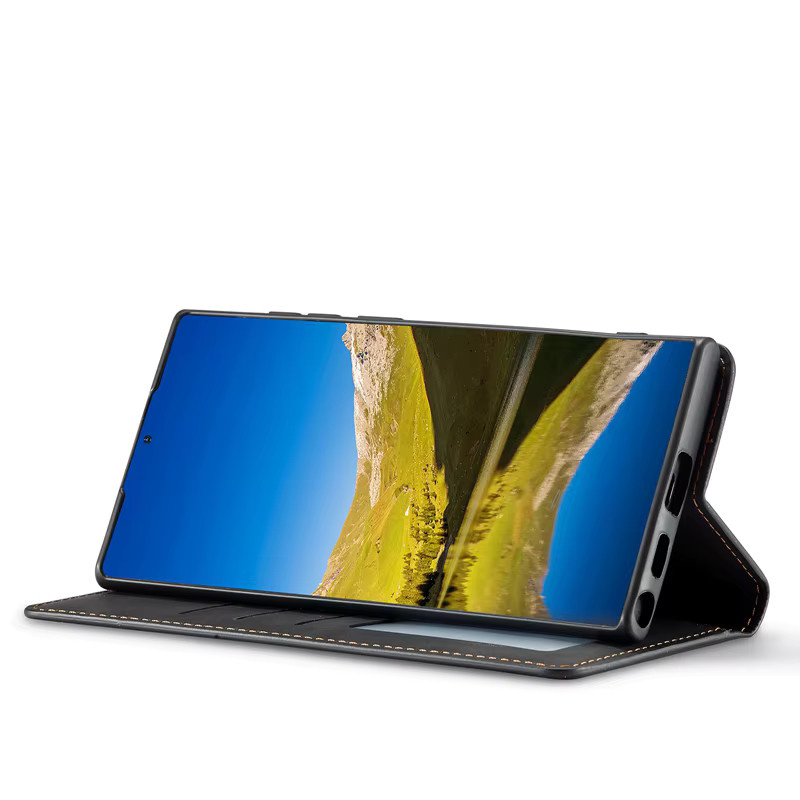 Magnetische Leder-Brieftasche für Samsung Galaxy S24 Ultra und S24 Plus in Schwarz mit Fotorahmen und Kartenfach - Bild 4