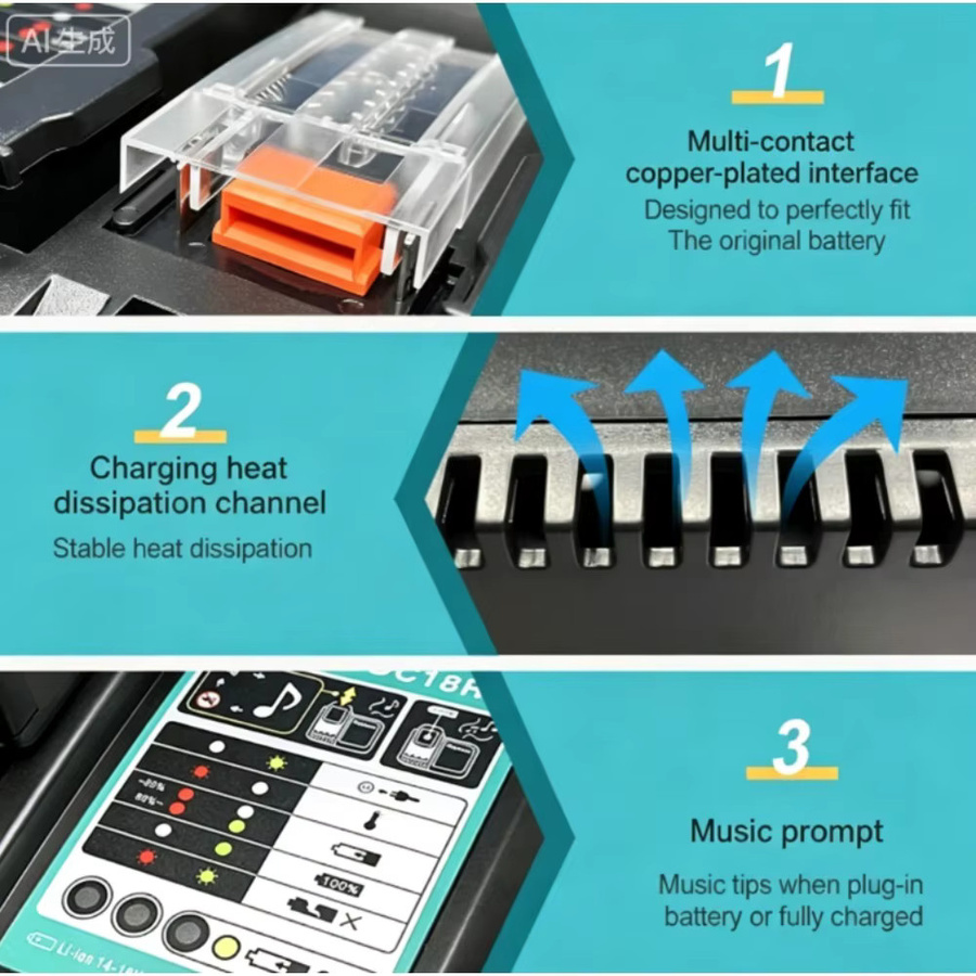 Makita Ersatzladegerät DC18RC in Schwarz für 14,4V-18V Lithium-Akkus der BL18-Serie - Bild 5