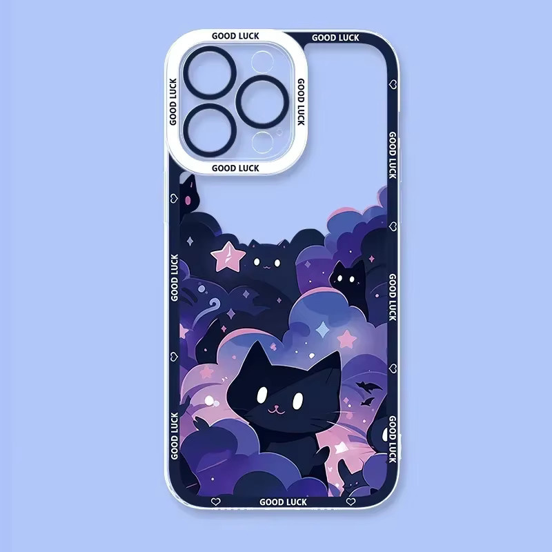 Remazy Transparente Handyhülle mit Sternenhimmel und schwarzen Katzen für iPhone 11 12 13 14 15 16 17 Pro Max Mini SE Plus Air - Bild 1