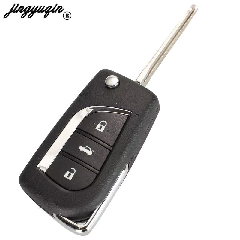 Jingyuqin Flip Remote Autoschlüssel 433 MHz mit D66 Chip für Toyota Yaris Avensis Corolla Carina Schwarz - Bild 2