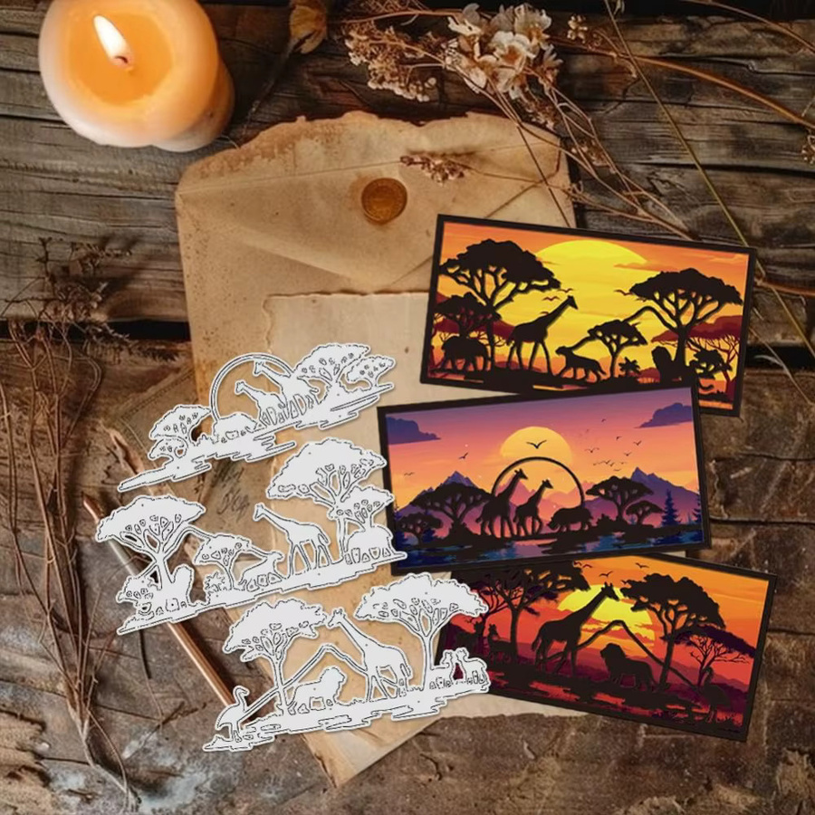 3er Set Afrika Tier Stanzformen aus Kohlenstoffstahl mit Giraffe und Löwe in Silber - Bild 4