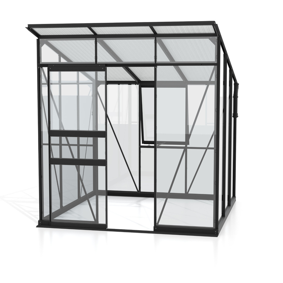 Vitavia Gewächshaus Palma 4450 mit Pultdach und Schiebetür, Schwarz, 3,7 m², inkl. Fundamentrahmen, Sicherheitsglas und Polycarbonat - Bild 2