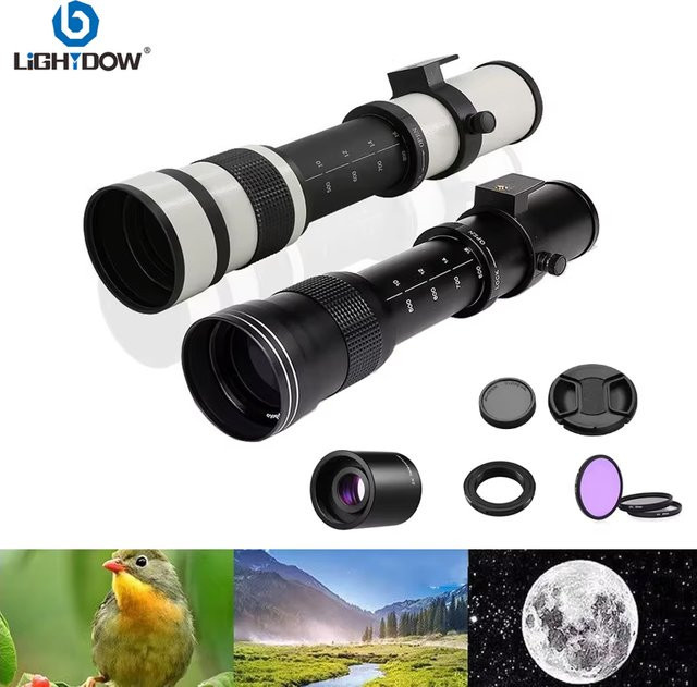 Lightdow Telezoomobjektiv 420–800 mm f/8,3–16 mit 2-fachem Konverter und 3-in-1 Kamerafilter-Set für Canon und Nikon in Schwarz und Weiß - Bild 1