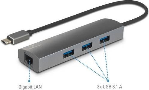 Renkforce USB-C Schnittstellen-Hub mit Gigabit-LAN und USB-A Anschlüssen, Schwarz-Grau - Bild 1