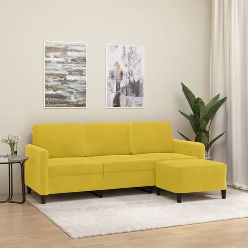 Vidaxl 3-Sitzer-Sofa mit Hocker in Gelb aus Samt und Metall, Modernes Design, Breite: 180 cm - Bild 1