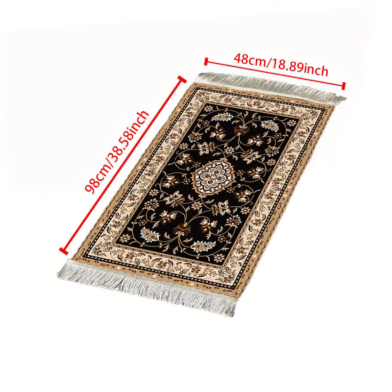 VIKAMA Gebetsteppich mit orientalischem Muster und Quasten in Schwarz, faltbare muslimische Gebetsmatte für Innen- und Außenbereich - Bild 3