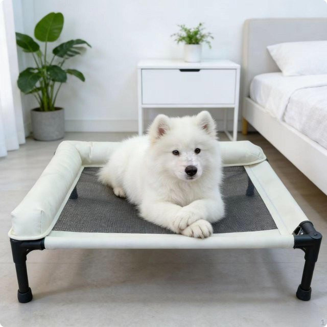Wasserabweisendes Hundebett HomeVibe Haus als erhöhte Ruheplattform in Weiß und Grau, B/T/H: 49,5 x 44,0 x 16,5 cm - Bild 1