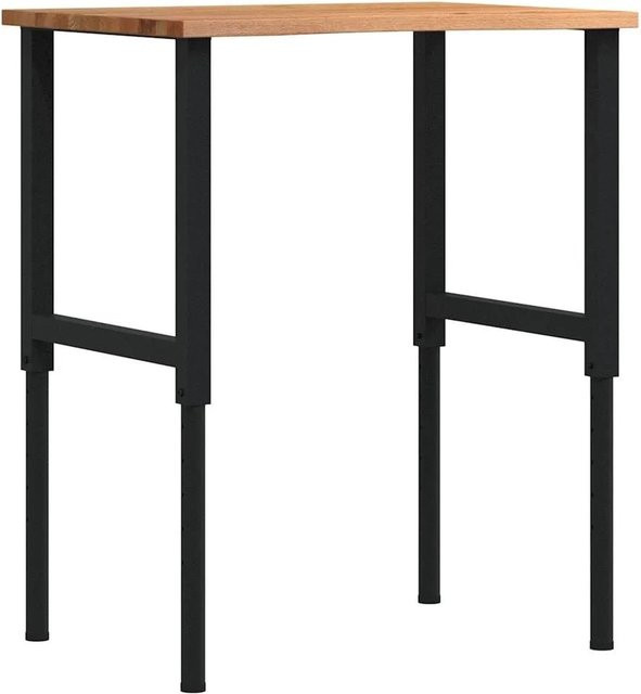 vidaXL Werkbank aus Massivholz Eiche in Hellbraun und Schwarz, höhenverstellbar, B/T/H: 80 x 60 x 71,5-98 cm - Bild 1