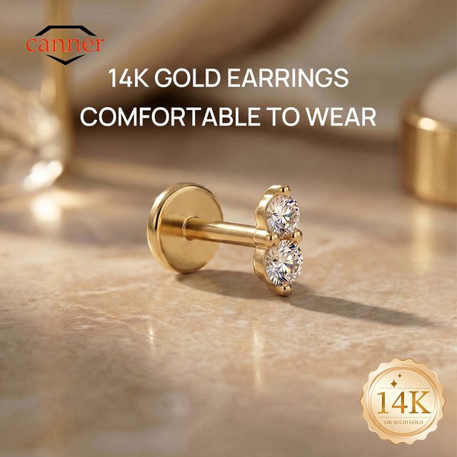 CANNER Piercing Ohrring, Titan, Gold, Zirkonia, Damen - Bild 1