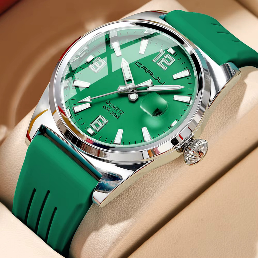 CRRJU Armbanduhr Quarz, Silikon, Grün, Herren - Bild 3