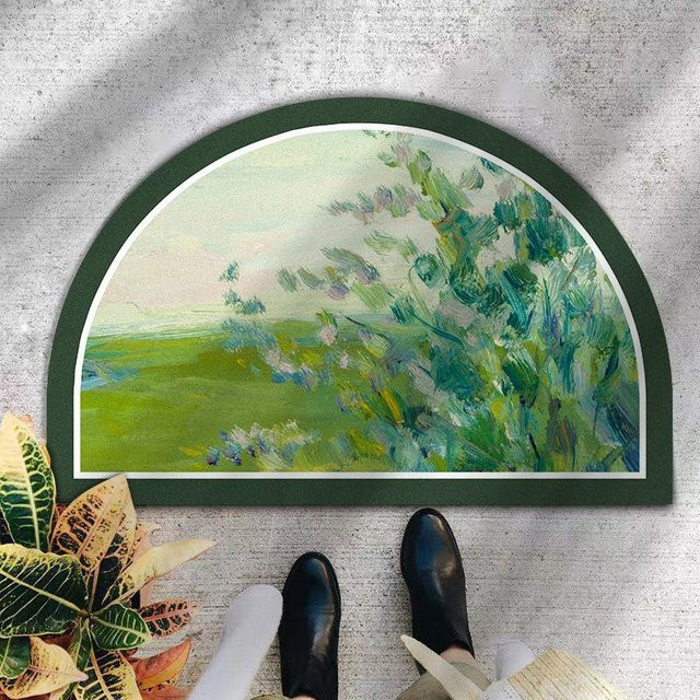 Waldgrüner halbkreisförmiger Bodenläufer von Yiran Furniture, saugfähige und rutschfeste Diatomeenerde Fußmatte, B/T: 70 x 47 cm - Bild 1