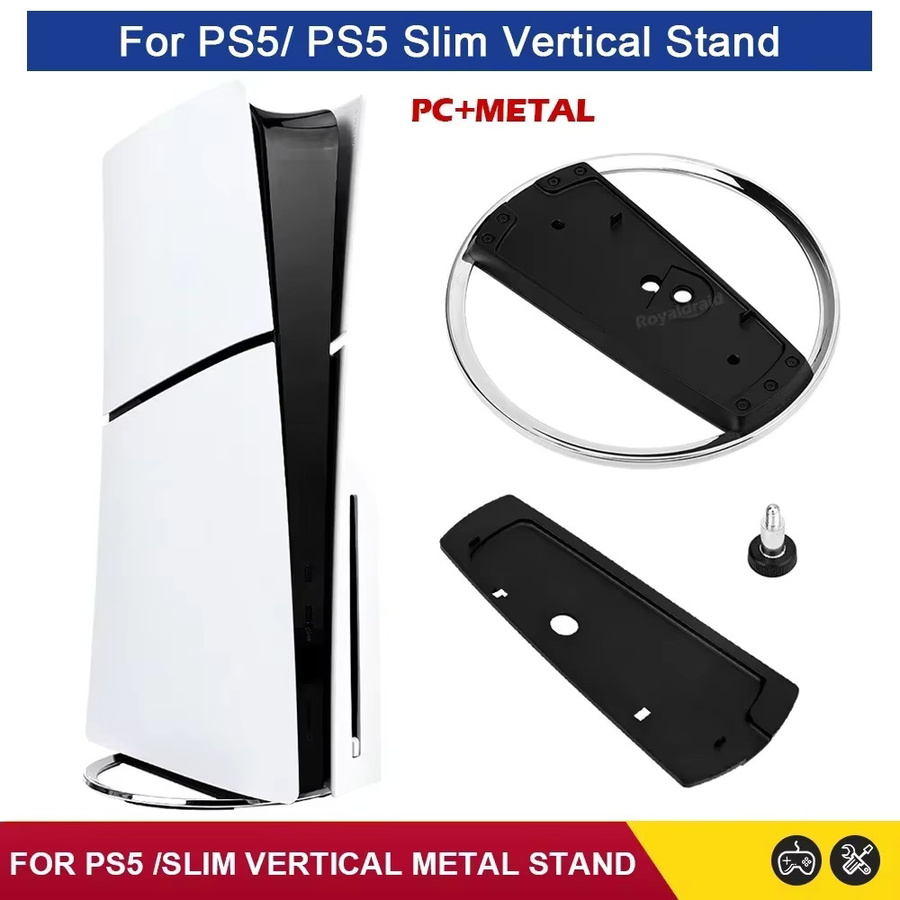 HeroAngel Vertikaler Ständer aus Metall mit Anti-Rutsch-Basis für PS5 Slim CFI 2000 und PS5 CFI 1000 Disc und Digital, Schwarz/Silber - Bild 2