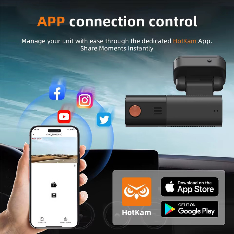 E-ACE Mini 4G LTE Autokamera mit Live-Stream, 2K DVR Dashcam mit Dual-Kameras, GPS-Tracking und 1080P Rückkamera, Schwarz - Bild 4