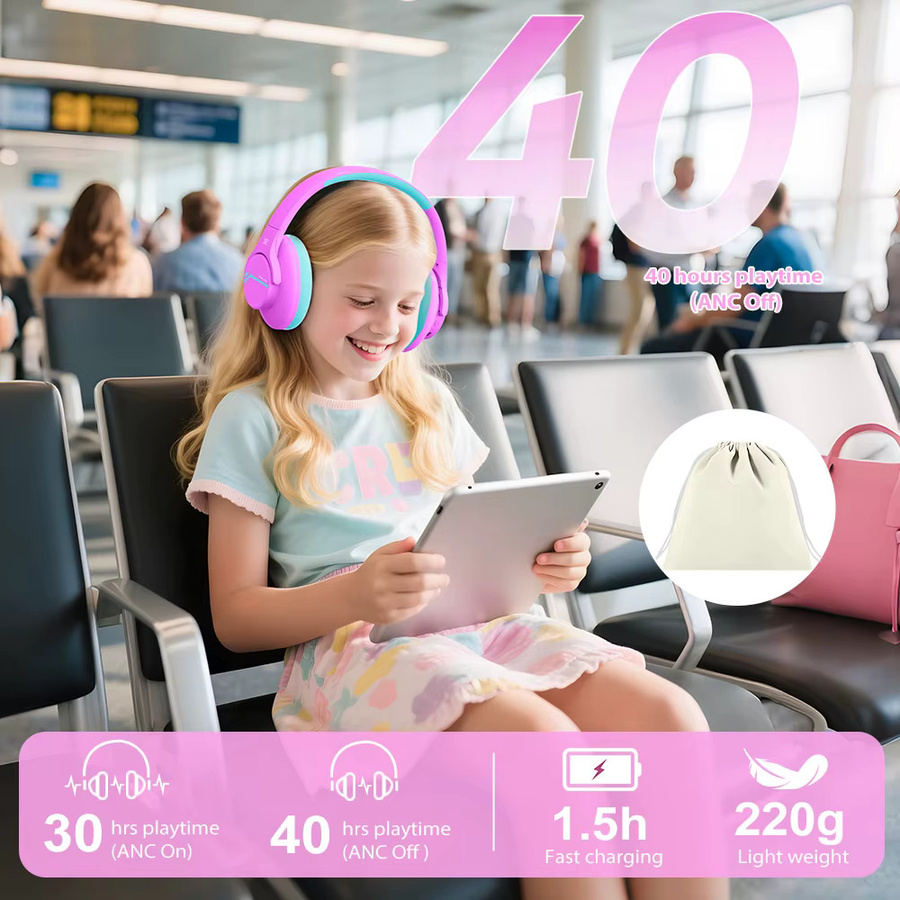 Steellumen ANC Kinder-Kopfhörer kabellos mit Geräuschunterdrückung und Bluetooth in Pink - Bild 5