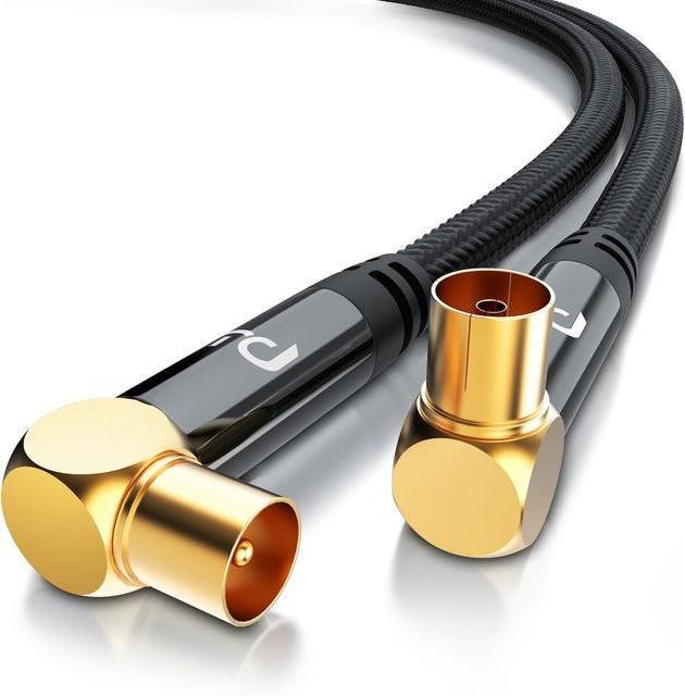 Primewire HDTV Antennenkabel mit Stoffummantelung und Braiding, gewinkelt, 2-fach Schirmung, 75 Ohm / 135 dB, Farbe: Schwarz, Länge: 10 m - Bild 1