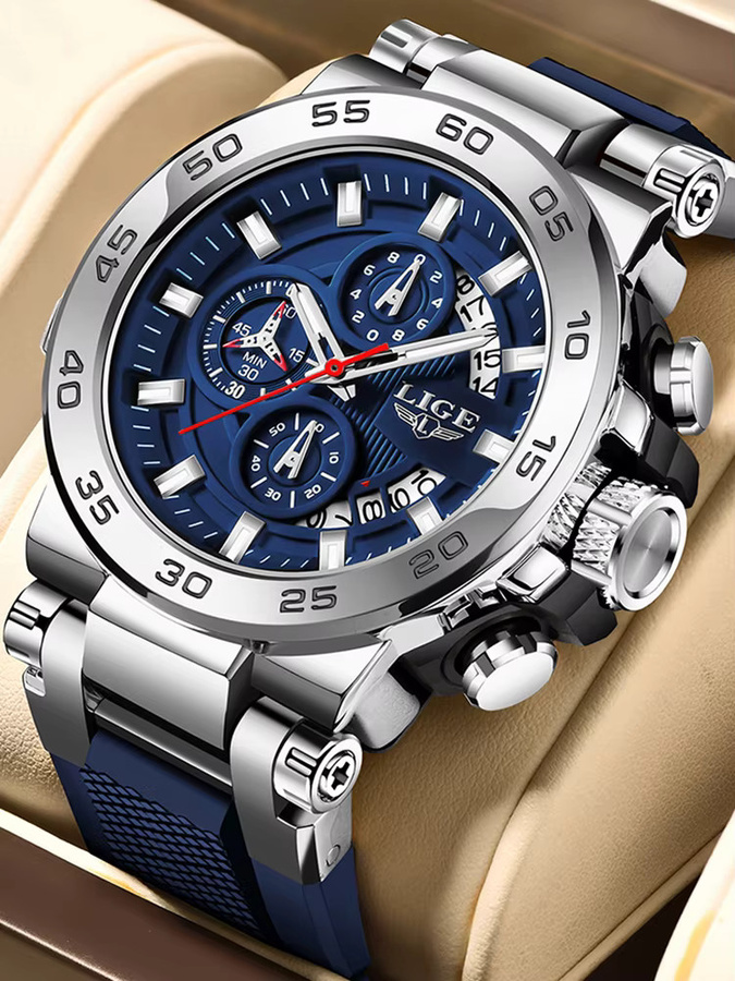 LIGE Digitaluhr, Chronograph, Quarz, Schwarz, Silikon, Herren - Bild 6