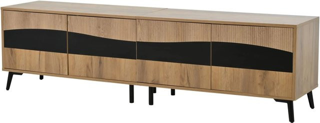 okwish TV Schrank Lowboard aus Holz in Schwarz und Braun mit 4 Türen für dein Wohnzimmer, B/T/H: 180 x 40 x 50 cm - Bild 1