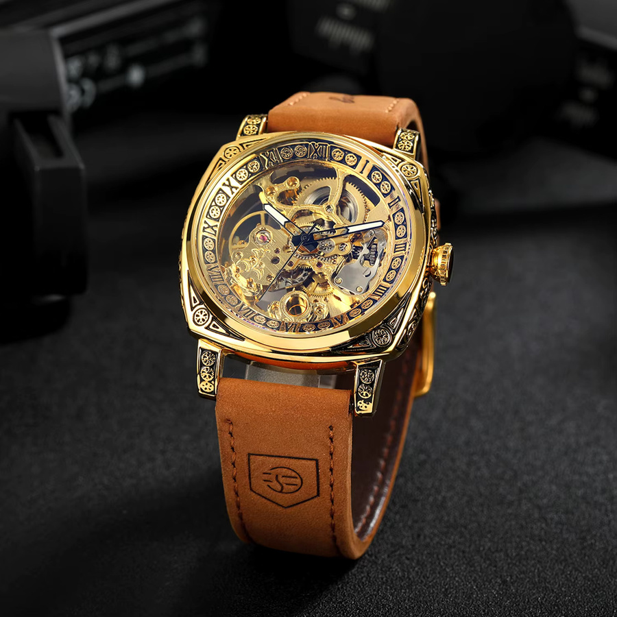 Forsining Armbanduhr Automatik, Skelett, Gold, Leder, Herren - Bild 3