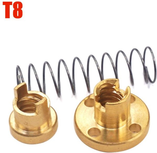 Anti-Spiel-Kupfermutter T8 für Acme-Leitspindelgewinde mit 2 mm Rastermaß und 8 mm Blei in Gold für 3D-Drucker und CNC-Maschinen - Bild 1