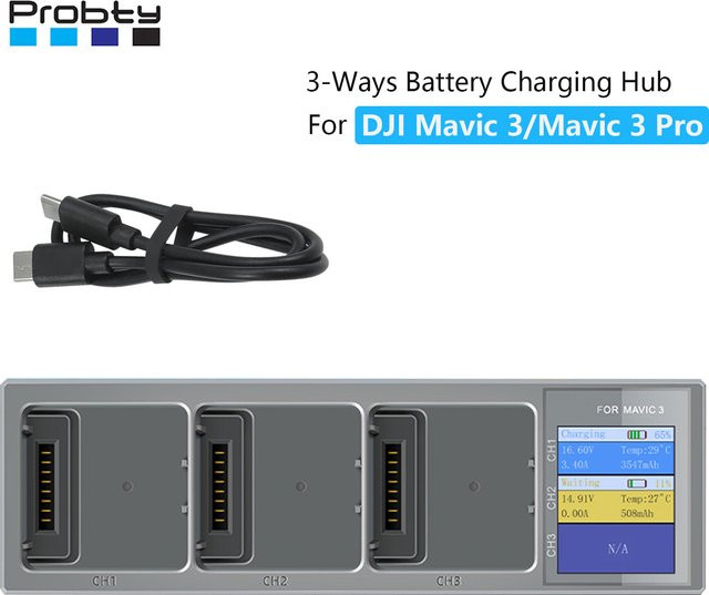 DJI 3-in-1 Lade-Hub für Mavic 3 mit digitalem Bildschirm und USB-C Anschluss in Grau - Bild 1