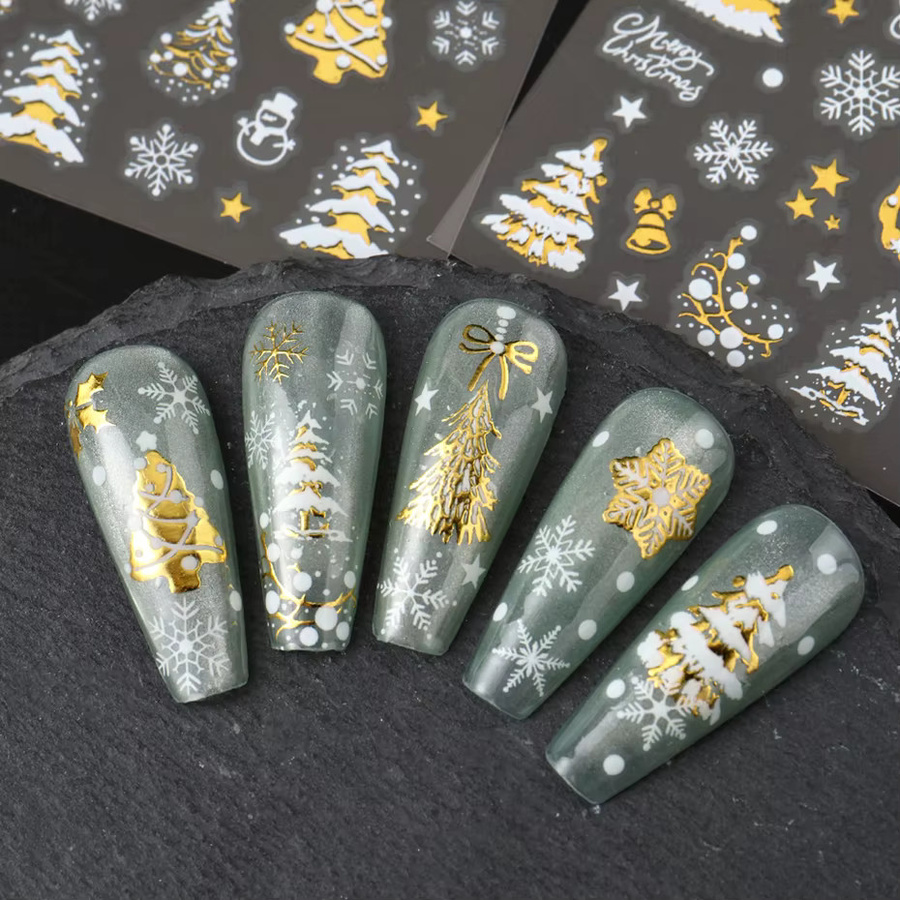 6 Stück Nagelaufkleber, goldene Weihnachts-Nageldekoration, glänzend - Bild 3