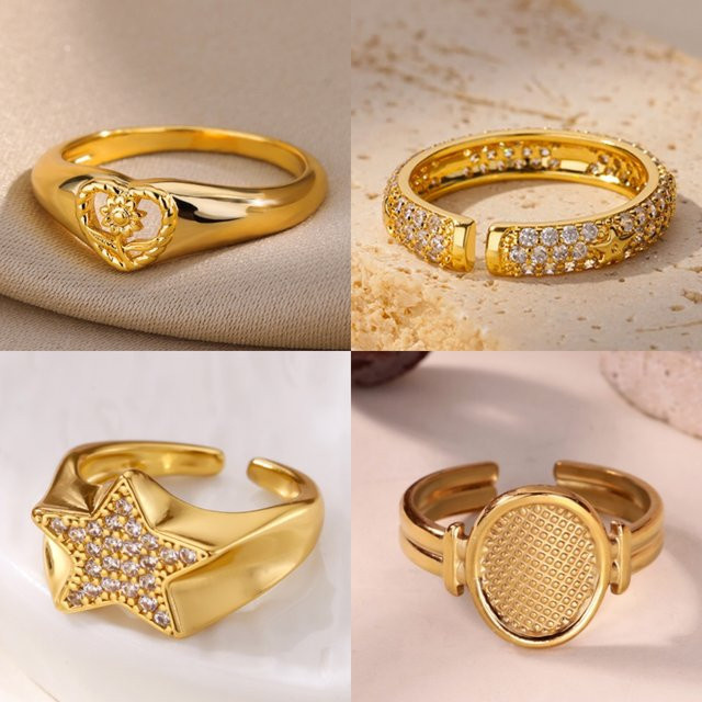 HPTOTMG Ring, 18K vergoldet, Zirkonia, Damen, Blumen - Bild 1