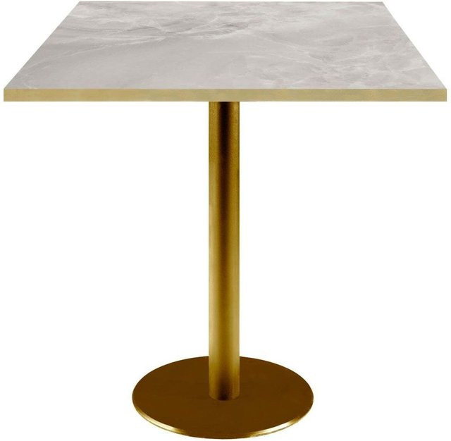 RestooTab Tisch Rome quadratisch in Beige, Grau und Gold mit goldmetallic Gestell und messingfarbenen Kanten B/T/H: 70 x 70 x 75 cm - Bild 1