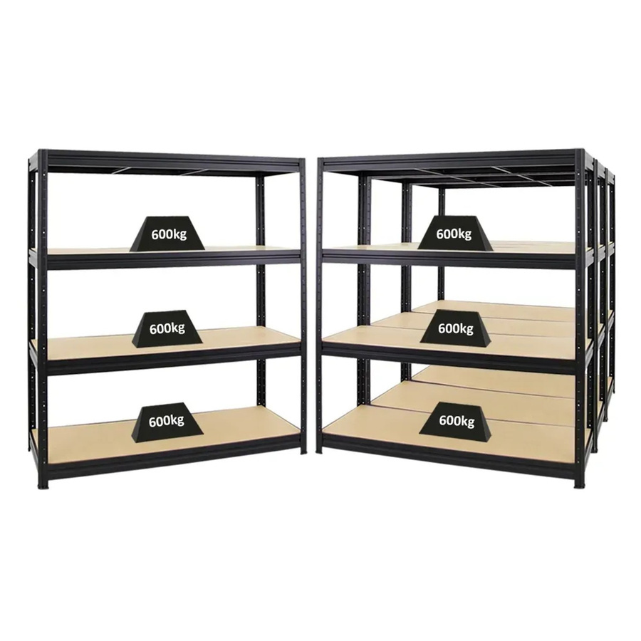 4er Set PROREGAL Schwerlastregal Dino Schwarz, H x B x T: 180 x 160 x 60 cm, Fachlast 600 kg mit verstellbaren MDF-Holzböden - Bild 2